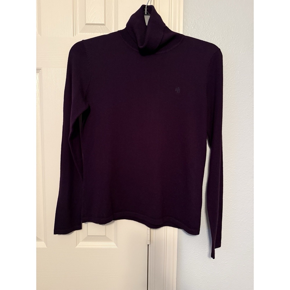 Lauren Ralph Lauren Purple Merino Wool Cotton Blend Turtleneck Sweater M Medium